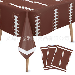 Disposable Football <b>Tablecloth</b> Set 2Pcs <b>Green</b> Brown Plastic Party Decor Sporty Style Super Bowl Theme - Product Image 4