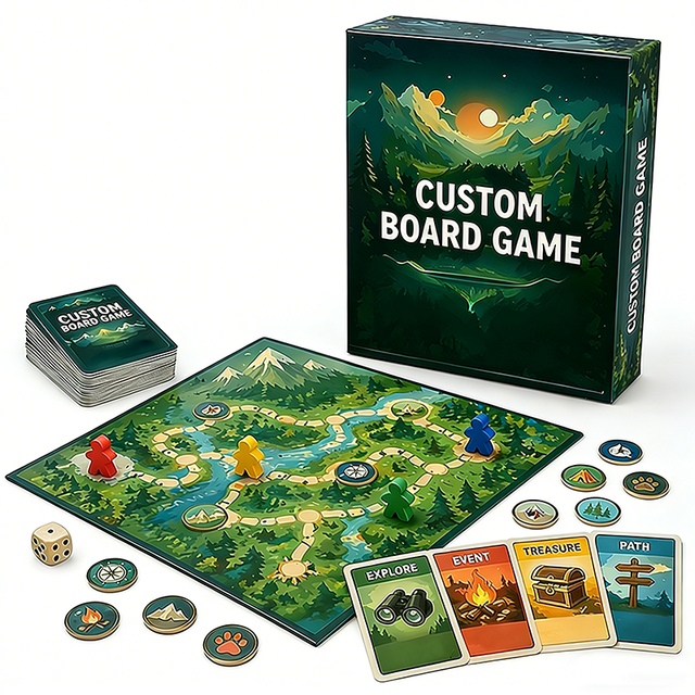 OEM Board Game Printing Paperboard Custom Card Dice Token Set Eco-Friendly Portable Gift Box Party Family Table Game Customized