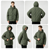 Veste matelassée unie à capuche pour homme, coupe ample, coupe-vent, chaude, style vintage streetwear, en nylon froissé, pour l'hiver, fermeture simple sur le devant