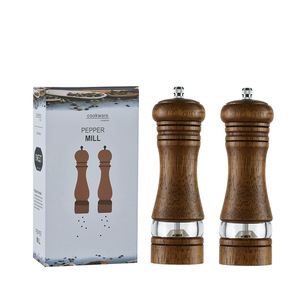 Juego de molinillo de sal y pimienta, molinos de sal y pimienta de madera de 6,5 pulgadas, pimienta Manual recargable de grosor ajustable - Product Image 5