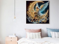 Kit de peinture diamant 5D pour adultes, ange assis sur la lune, dessin animé, 25x25cm, toile DIY, décoration murale pour la maison, cadeau