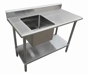 Évier de cuisine commercial, OEM ODM 430, 304 201S/S, avec étagère solide en aluminium, 3 pièces