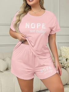 Pyjama d'été Yicheng pour femmes grandes tailles, ensemble <span class=keywords><strong>de</strong></span> vêtements <span class=keywords><strong>de</strong></span> <span class=keywords><strong>nuit</strong></span> imprimés à manches courtes et shorts amples, tailles XL-5XL, T-shirt et tenue d'intérieur pour femmes rondes - Product Image 6