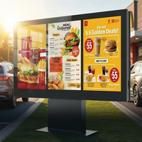 Pantalla Táctil LCD Triple para Exteriores de 3x55 Pulgadas, Impermeable IP65, Gráficos de Animación Digital de Alto Brillo para Restaurantes Drive-Thru