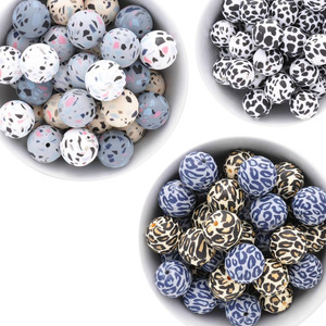 Free Sample 400 Designs <strong>Food</strong> Grade Silicone Printed Beads 12mm 15 mm Silicone Cow Printed Soft Chew Teething Beads Bulk - Product Image 1