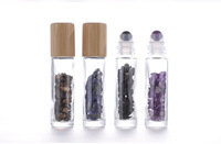Botol gulung 10ml untuk minyak esensial botol rol kaca bening dengan bola rol batu permata kristal alami tutup bambu atas