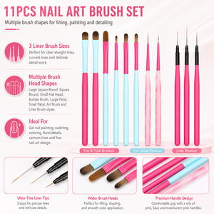 Ensemble complet de 11 pinceaux pour nail art, courts, moyens, longs, liner, plats, pétale, pour la pose d'extensions, pour salon de beauté - Product Image 3