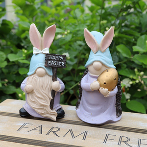 पार्टी के सुरुचिपूर्ण ईस्टर अंडे के साथ हाथ से चित्रित रेसिन बनी मूर्तियों के लिए वसंत की सजावट - Product Image 2
