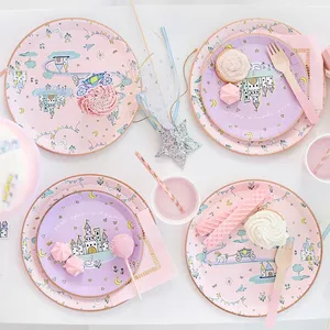 Vajilla Desechable con Temática de Princesa de Cuento de Hadas DAMAI, Platos y Vasos Desechables para Fiesta de Cumpleaños de Niña con Diseño de Castillo - Product Image 1