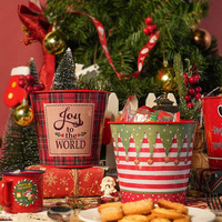 Seau à fleurs en métal galvanisé pour Noël, pot de jardin pour herbes, seau en étain pour décoration saisonnière