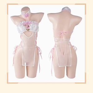 Chemise de nuit en satin blanc sans manches avec boutons brodés, vêtements de nuit sexy pour femmes, Lianyungang 8156 - Product Image 4