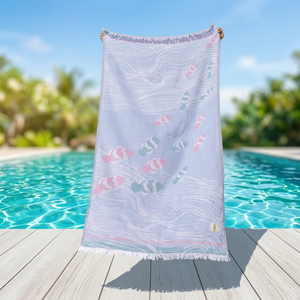 Serviette de bain et de plage MS Home 100% coton turc, séchage rapide, antimicrobienne, écologique, avec broderie et design compressé - Product Image 1