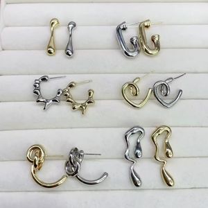 Boucles d'oreilles géométriques asymétriques irrégulières épaisses et uniques en or et boucles d'oreilles à clous en forme de goutte d'<span class=keywords><strong>eau</strong></span> en laiton - Product Image 1