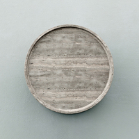 Table d'appoint en pierre stratifiée gris mat, forme empilable à deux volumes, en travertin brut poreux, table contemporaine en marbre neutre