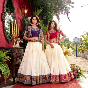 Ensemble Lehenga Choli brodé traditionnel pour femme, tenue ethnique longue, idéal pour mariage et festivals, en coton extensible, coupe ample - Product Image 1