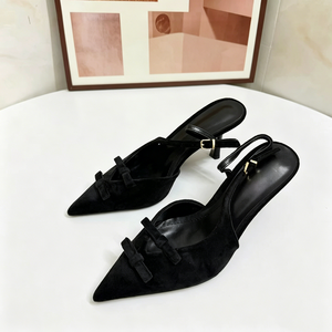<span class=keywords><strong>Eleganti</strong></span> Sandali Neri da Donna con Tacco Alto, Punta Affusolata, Cinturino Posteriore e Dettaglio Triplo Fiocco, Scarpe <span class=keywords><strong>Eleganti</strong></span> per Feste - Product Image 5