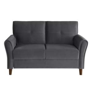 DB Comfort Loveseat con tapicería de terciopelo gris Marco de madera maciza Detalle de mechones Opción de muebles de sala de estar modernos - Product Image 2
