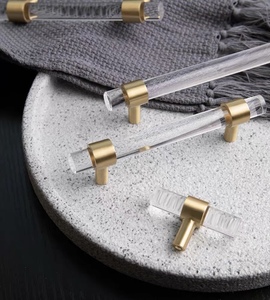 2023 hiện đại t-hình dạng xử lý acrylic rắn brass ngăn kéo núm đồng pha lê cửa tủ kéo cho phòng tắm và tủ quần áo/tủ quần áo - Product Image 2