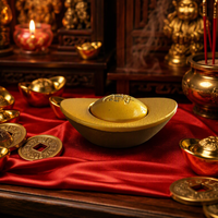 Patung Ingot Emas Feng Shui dari Kuningan Padat Yuanbao Ornamen Penarik Kekayaan Dekorasi Kemakmuran Cina Hadiah Wisuda Meja Kantor Keberuntungan.