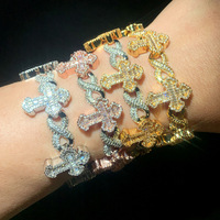 Bracelet chaîne cubaine personnalisé en argent plaqué, style hip-hop, avec croix multiples et maillons infinis en forme de X, serti de zircons cubiques 5A, pour hommes