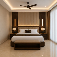 Suite de mobilier de chambre d'hôtel de luxe OEM ODM pour hôtellerie de type boutique, comprenant lit d'hôtel, table de chevet à 2 tiroirs et buffet avec plateau en marbre
