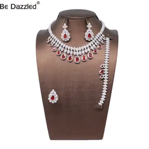 Collier de luxe en zircone cubique plaqué, pierre rouge, ensemble de colliers pour femmes, mariage, vente en gros