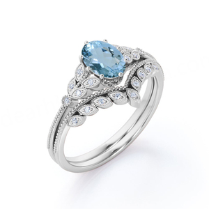 Conjunto de Anillos de Aguamarina Genuina de Joyería de Moda, Anillo de Boda de Plata de Ley 925 para Mujer - Product Image 5