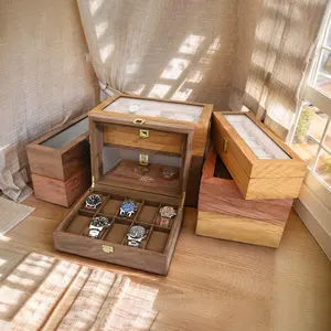 Mai luminoso LOGO personalizzato scatola di orologio in legno con serratura scatola di legno anello scatola di legno personalizzato