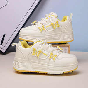Baskets pour enfants avec roulettes, design papillon blanc et jaune, pour filles, taille 30-35 - Product Image 1