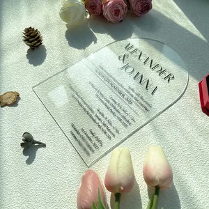 Conception personnalisée, ensemble de cartes d'invitation de mariage en acrylique transparent lisse, enveloppes carrées, cartes d'invitation de mariage pliantes