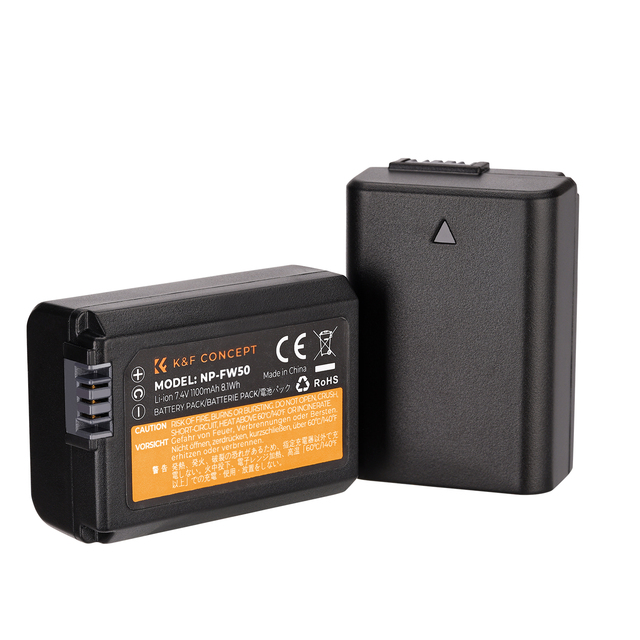 K&F Concept Long Battery Life 1100mAh NP-FW50 Replacement Digital Camera Battery for Sony Sony ZV-E10 A6000 A6300 A6400 A6500