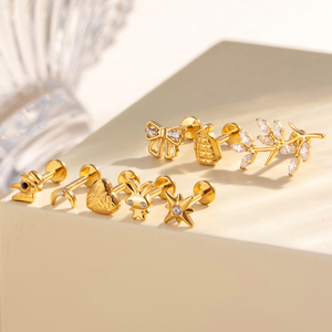 HENGSEN ASTM F136 Titane 16G Clou d'oreille à dos plat fileté intérieurement, motif Lune Étoile, pour piercing de lobe d'oreille, cartilage et hélix - Product Image 4