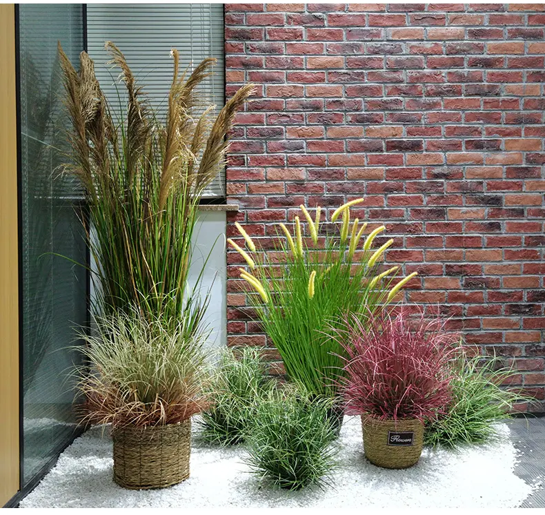 Plantas y arbustos artificiales de hierba de piso a techo para paisaje seco para decoración de suministros de ventana de paisaje