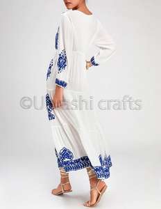 Robe Maxi style Boho brodée à manches longues, bleu blanc, nouvelle Collection de vente en gros, - Product Image 4