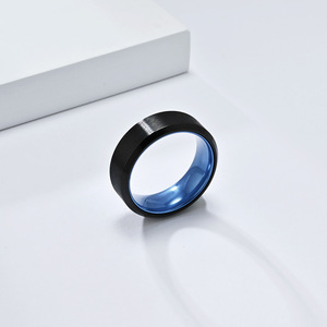 Matte Titanium Steel Two Tone <b>Ring</b> Blue Red Green Anodized Aluminum Unisex Fashion Jewelry Engagement Band Geometric Design - Product Image 4