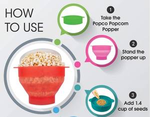 Refine Factory Silicone Plegable Popper Maker <span class=keywords><strong>Palomitas</strong></span> de maíz con tapa-Tazón para <span class=keywords><strong>microondas</strong></span> para aire caliente o aceite que hace estallar - Product Image 6
