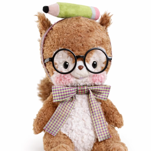 Peluche personnalisée Bobotta écureuil avec lunettes et nœud écossais, poupée en peluche douce - Product Image 1