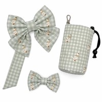 Set Tali Anjing Katun Lembut dengan Harness, Kalung, Dasi Kupu-kupu, Motif Kotak-kotak, Cetakan Bebek, Perlengkapan Jalan-jalan Hewan Peliharaan, Paket Hadiah