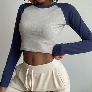 Top Corto Slim Fit OEM 95% <span class=keywords><strong>Cotone</strong></span> 5% Spandex, Camicetta a Maniche Lunghe Moda Primaverile per <span class=keywords><strong>Donna</strong></span>, <span class=keywords><strong>T</strong></span>-<span class=keywords><strong>Shirt</strong></span> Sexy Crop Top - Product Image 1