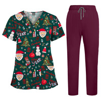 Tenues de travail imprimées à col en V, uniformes d'infirmière, ensembles professionnels, pantalons droits de couleur unie 64001