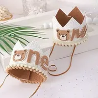 Chapeau d'anniversaire couronne ours en peluche pour le premier anniversaire de bébé, idéal pour les fournitures de fête
