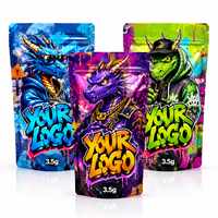 Sachet Mylar Personnalisé 3,5g Anti-Odeur ZA Pack Dragon Cartoon Style Graffiti Brillant Refermable Doypack