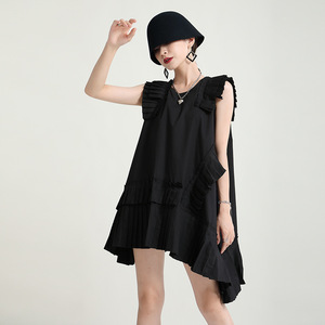 Robe courte fée <span class=keywords><strong>mince</strong></span> 2024 irrégulière plissée a-ligne grand ourlet <span class=keywords><strong>petite</strong></span> robe à manches volantes pour femmes avec bords à volants - Product Image 6