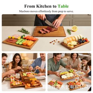 Juego de Tablas de Cortar de Bambú Maxboro de 3 Piezas con Soporte, Aptas para Cuchillos, Tablas de Cortar de Madera Orgánica para Cocina - Product Image 5