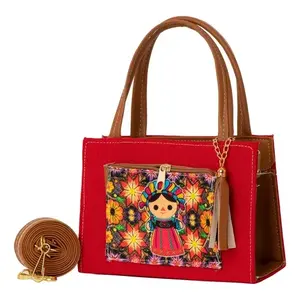 Bolso Bandolera Fana para Mujer, Rojo, Poliéster, Impermeable, Cierre de Cremallera, Diseño Floral, Decoración con Borlas, Estilo Veraniego - Product Image 3