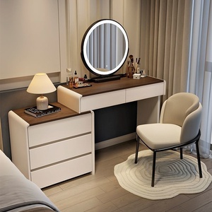 Table de maquillage moderne de luxe en bois massif avec rangement intégré pour chambre à coucher et dressing - Product Image 1