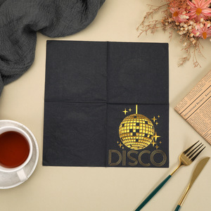 Black Gold Disposable Square Paper Napkins 250x250mm Three Layer For Themed <b>Party</b> Decorations - Product Image 2