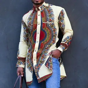 Hete Verkoop Afrikaanse Heren Etnische Print Plus Size Tops Trouwfeestkleding Klassieke Herenoverhemden Nieuwe 2023 Kledingfabrikanten