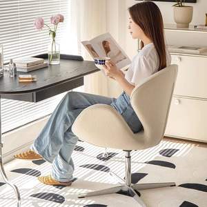 Silla Moderna Swan de Tela Blanca Giratoria para Sala de Estar, Oficina o Reuniones - Product Image 3