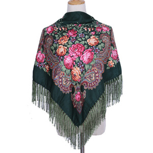 Écharpe russe pour femmes, <span class=keywords><strong>foulard</strong></span> <span class=keywords><strong>carré</strong></span> à imprimé floral, <span class=keywords><strong>foulard</strong></span> ethnique pour filles, babouchka, écharpes élégantes 90*90cm - Product Image 4
